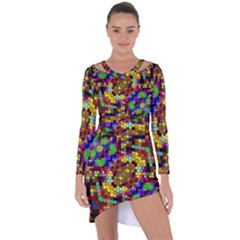Color Mosaic Background Wall Asymmetric Cut-out Shift Dress by Sapixe