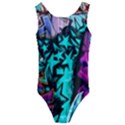 Graffiti Woman and Monsters turquoise cyan and purple Bright Urban Art with stars Kids  Cut-Out Back One Piece Swimsuit View1