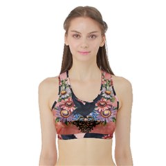 Wonderful Crow With Flowers On Red Vintage Dsign Sports Bra With Border by FantasyWorld7