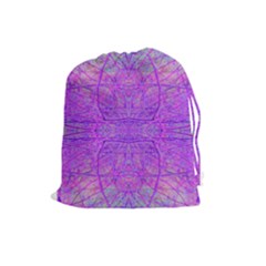 Hot Pink And Purple Abstract Branch Pattern Drawstring Pouch (large) by myrubiogarden