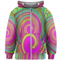 Groovy Abstract Pink, Turquoise And Yellow Swirl Kids Zipper Hoodie Without Drawstring by myrubiogarden