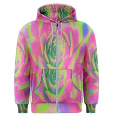 Lime Green And Pink Succulent Sedum Rosette Men s Zipper Hoodie by myrubiogarden