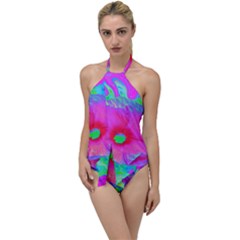 Psychedelic Pink And Red Hibiscus Flower Go With The Flow One Piece Swimsuit by myrubiogarden