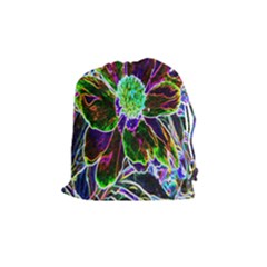Abstract Garden Peony In Black And Blue Drawstring Pouch (medium) by myrubiogarden