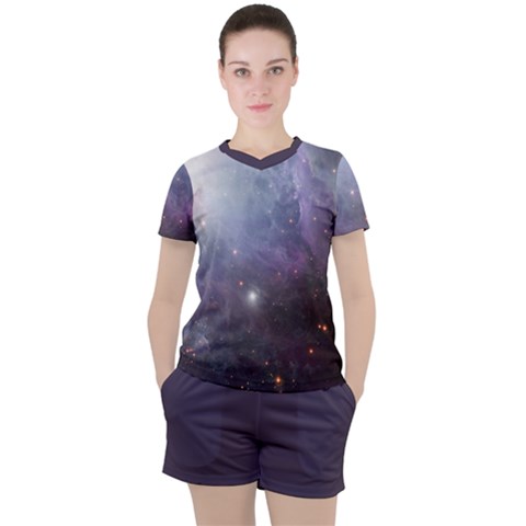 Orion Nebula Pastel Violet Purple Turquoise Blue Star Formation Women s Tee And Shorts Set by genx