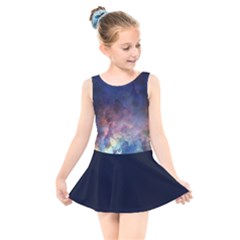 Lagoon Nebula Interstellar Cloud Pastel Pink, Turquoise And Yellow Stars Kids  Skater Dress Swimsuit by genx