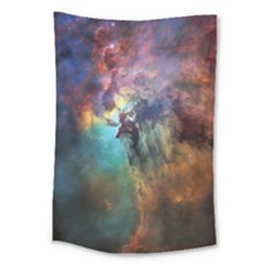 Lagoon Nebula Interstellar Cloud Pastel Pink, Turquoise And Yellow Stars Large Tapestry by genx