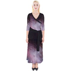 Eagle Nebula Wine Pink And Purple Pastel Stars Astronomy Quarter Sleeve Wrap Maxi Dress by genx