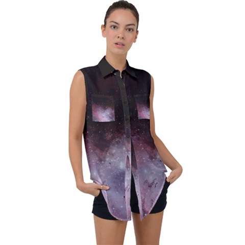 Eagle Nebula Wine Pink And Purple Pastel Stars Astronomy Sleeveless Chiffon Button Shirt by genx