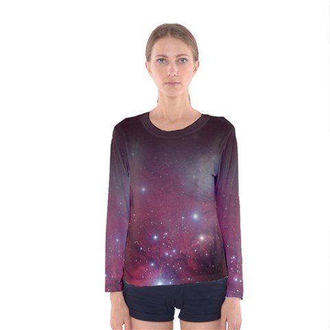 Christmas Tree Cluster Red Stars Nebula Constellation Astronomy Women s Long Sleeve Tee by genx