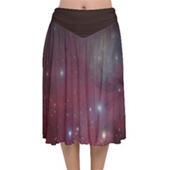 Christmas Tree Cluster Red Stars Nebula Constellation Astronomy Velvet Flared Midi Skirt by genx