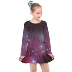 Christmas Tree Cluster Red Stars Nebula Constellation Astronomy Kids  Long Sleeve Dress by genx