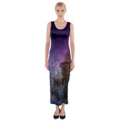 Carina Nebula Ngc 3372 The Grand Nebula Pink Purple And Blue With Shiny Stars Astronomy Fitted Maxi Dress by genx
