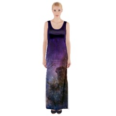 Carina Nebula Ngc 3372 The Grand Nebula Pink Purple And Blue With Shiny Stars Astronomy Maxi Thigh Split Dress by genx