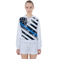 Usa Flag The Thin Blue Line I Back The Blue Usa Flag Grunge On White Background Women s Tie Up Sweat by snek