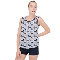 Tape Cassette 80s Retro Genx Pattern Black And White Bubble Hem Chiffon Tank Top by genx