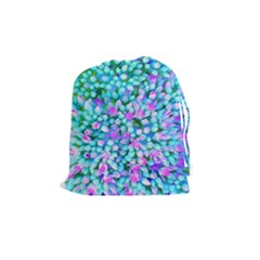 Blue And Hot Pink Succulent Sedum Flowers Detail Drawstring Pouch (medium) by myrubiogarden