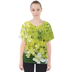 Elegant Chartreuse Green Limelight Hydrangea Macro V-neck Dolman Drape Top by myrubiogarden