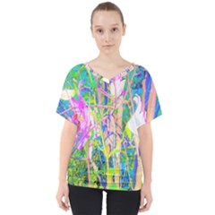 Abstract Oriental Lilies In My Rubio Garden V-neck Dolman Drape Top by myrubiogarden