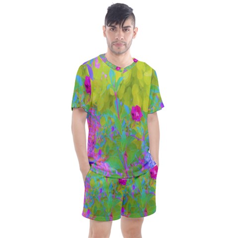 Red Rose With Stunning Golden Yellow Garden Foliage Men s Mesh Tee And Shorts Set by myrubiogarden