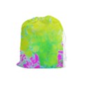 Fluorescent Yellow And Pink Abstract Garden Foliage Drawstring Pouch (Large) View1