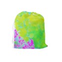Fluorescent Yellow And Pink Abstract Garden Foliage Drawstring Pouch (Large) View2