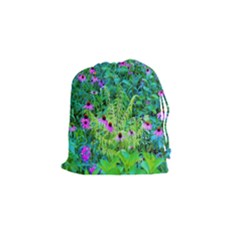 Purple Coneflower Garden With Tiger Eye Tree Drawstring Pouch (small) by myrubiogarden