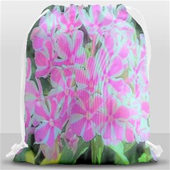 Hot Pink And White Peppermint Twist Garden Phlox Drawstring Bag (large) by myrubiogarden