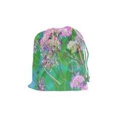 Invincibelle Spirit Hot Pink Hydrangeas On Aqua Green Drawstring Pouch (medium) by myrubiogarden