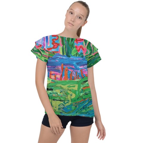 Our Town My Town Ruffle Collar Chiffon Blouse by arwwearableart