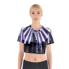 Superhero Background Lights City Cotton Crop Top by Wegoenart