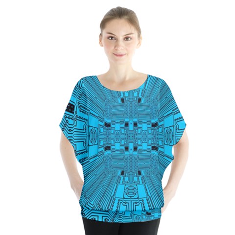 Technology Board Trace Digital Batwing Chiffon Blouse by Wegoenart