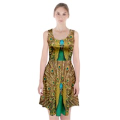 Peacock Feather Bird Peafowl Racerback Midi Dress by Wegoenart