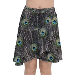 Background Peacock Feathers Chiffon Wrap Front Skirt by Wegoenart