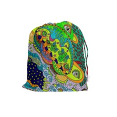 Cosmic Lizards With Alien Spaceship Drawstring Pouch (large) by chellerayartisans