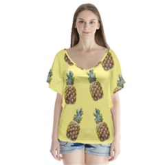 Pineapples Fruit Pattern Texture V-neck Flutter Sleeve Top by Simbadda
