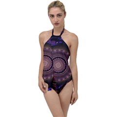 Fractal Neon Blue Energy Fantasy Go With The Flow One Piece Swimsuit by Wegoenart