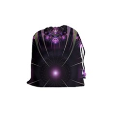 Fractal Purple Elements Violet Drawstring Pouch (medium) by Wegoenart