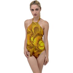 Fractal Yellow Flower Floral Go With The Flow One Piece Swimsuit by Wegoenart