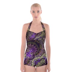 Abstract Fractal Art Design Boyleg Halter Swimsuit  by Wegoenart