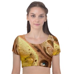 Abstract Art Modern Detail Macro Velvet Short Sleeve Crop Top  by Wegoenart