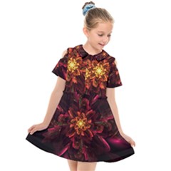 Floral Fractal Glow Flower Design Kids  Short Sleeve Shirt Dress by Wegoenart
