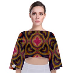 Kaleidoscope Art Pattern Ornament Tie Back Butterfly Sleeve Chiffon Top by Wegoenart
