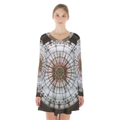 Dome Glass Architecture Glass Dome Long Sleeve Velvet V-neck Dress by Wegoenart
