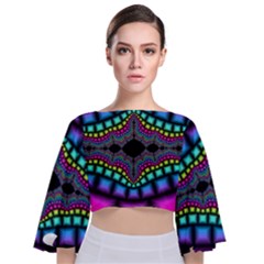 Fractal Art Artwork Digital Art Tie Back Butterfly Sleeve Chiffon Top by Wegoenart
