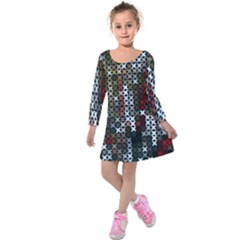 Christmas Cross Stitch Background Kids  Long Sleeve Velvet Dress by Wegoenart
