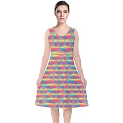Background Abstract Colorful V-neck Midi Sleeveless Dress  by Wegoenart