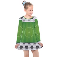 Background Sports Soccer Football Kids  Long Sleeve Dress by Wegoenart