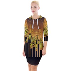 Buildings Skyscrapers City Quarter Sleeve Hood Bodycon Dress by Wegoenart