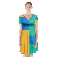 Unique Background Abstract Short Sleeve V-neck Flare Dress by Wegoenart